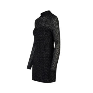 Black Velvet Bow Trim Long Sleeve Womens Dresses - Imagen 3
